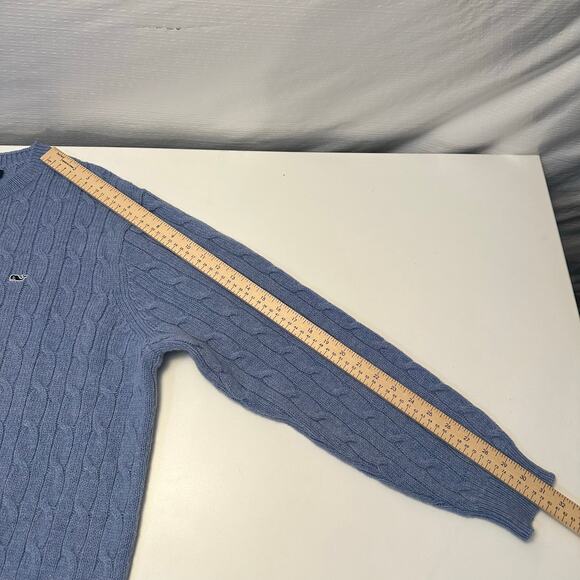 Vineyard Vines Mens L Crew Neck Wool Sweater Cable Knit Blue Preppy Academia - Picture 9 of 9